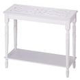 thumbnail image 3 of 2-Tier Narrow Distressed White Wood Carved-Top Console Table with Open Storage Shelf | Multi-Purpose Entryway, End, or Sofa Table for Living Room, Bedroom, or Hallway – 35" Long, 3 of 4