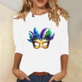 thumbnail image 1 of Hauts pour Femmes Manches 3/4 Imprimé Carnaval Décontracté Col Rond Manches Trois-Quarts T-shirt Ample Blanc G, 1 of 5