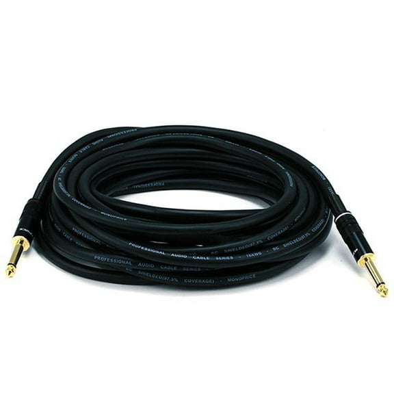 Monoprice Audio Cable Cord - 25 Feet - Black | 1/4 Inch (TS) Male to Male -16AWG, Gold Plated - Premier Series