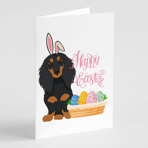 Longhair Black and Tan Dachshund Easter Greeting Cards and Envelopes Pack of 8 7 in x 5 in