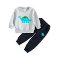 thumbnail image 2 of Toddler Newborn Baby Boys Fall Winter Outfit 6M 12M 18M 24M 3Y Dinosaur Print Sweatshirt Jumper Elasticated Waist Trouser Set, 2 of 10