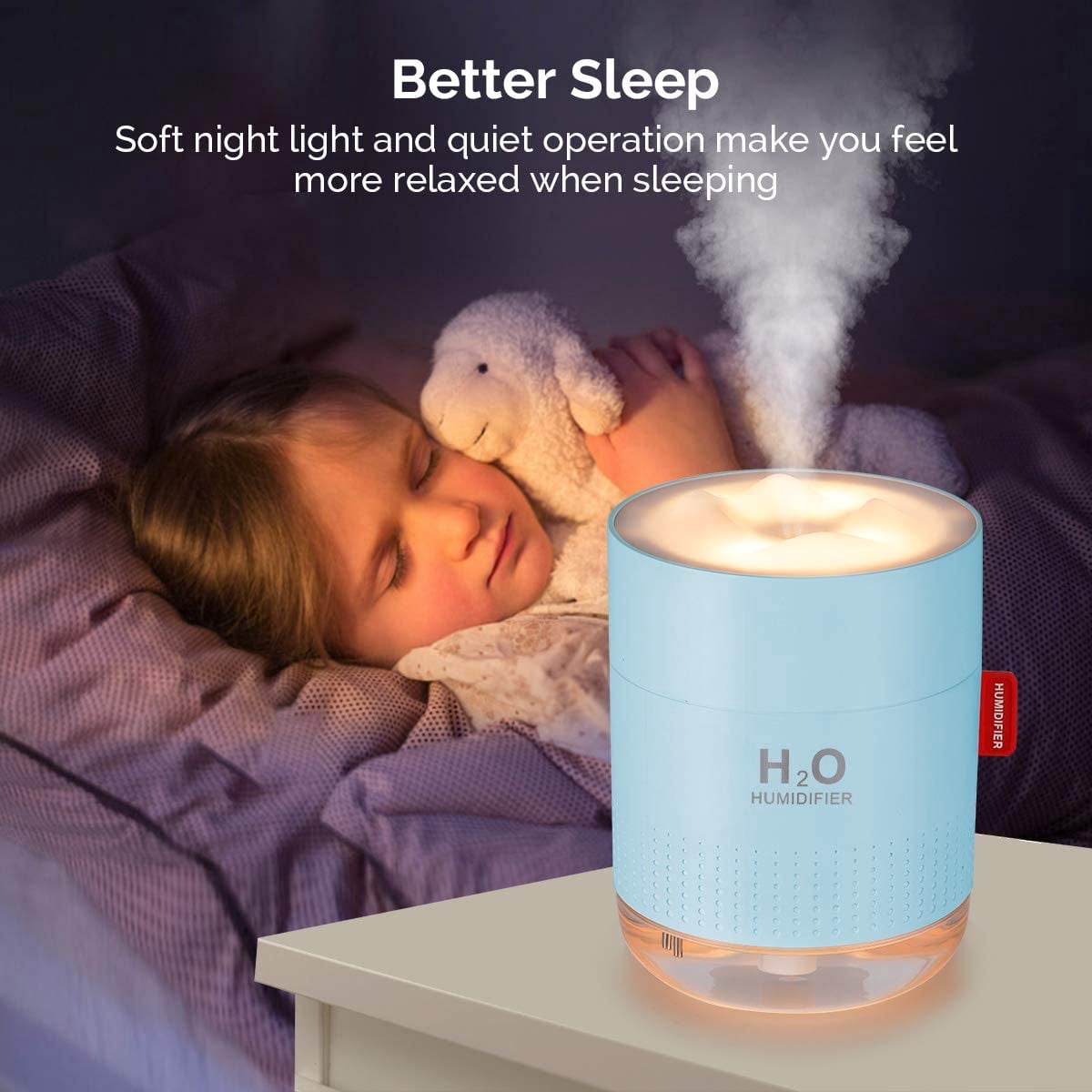 Portable Mini Cool Mist Humidifier, 500ml USB Personal Desktop Humidifier for Baby Bedroom Travel Office Home, Auto Shut-Off, 2 Mist Modes, Super Quiet, Blue