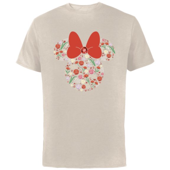 Disney Minnie Mouse January Birth Month Birthstone & Flowers - Short Sleeve Cotton T-Shirt for Adults - Customized-Natural