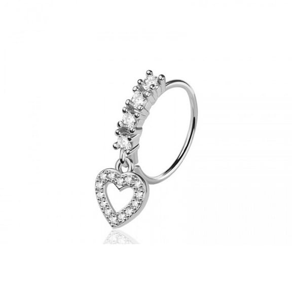 Luxe Modz Nose Ring CZ Jewel Heart, Surgical Steel, "Nose" Hoops, Silver