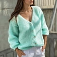 thumbnail image 2 of PMVFHDE Women's Winter Casual Daily V-Neck Solid Color Button Soft Warm Cardigan Knit Sweater Coat Mint Green,XL, 2 of 7