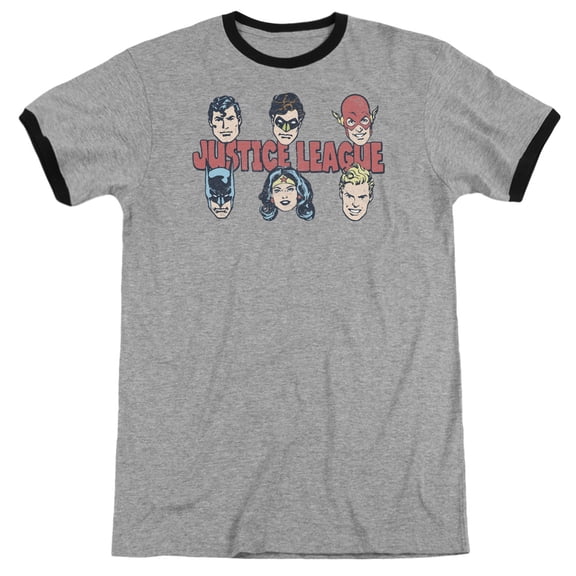 DC Comics Justice Lineup Adult Ringer T-Shirt Heather/Black