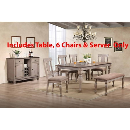 Birch Dining Room Side Table - Joanna 8 Piece 2 Tone Brown Wood Transitional Rectangle Formal Dining Room Table & 6 Fiddleback Chairs With Buffet Server Set (With 18