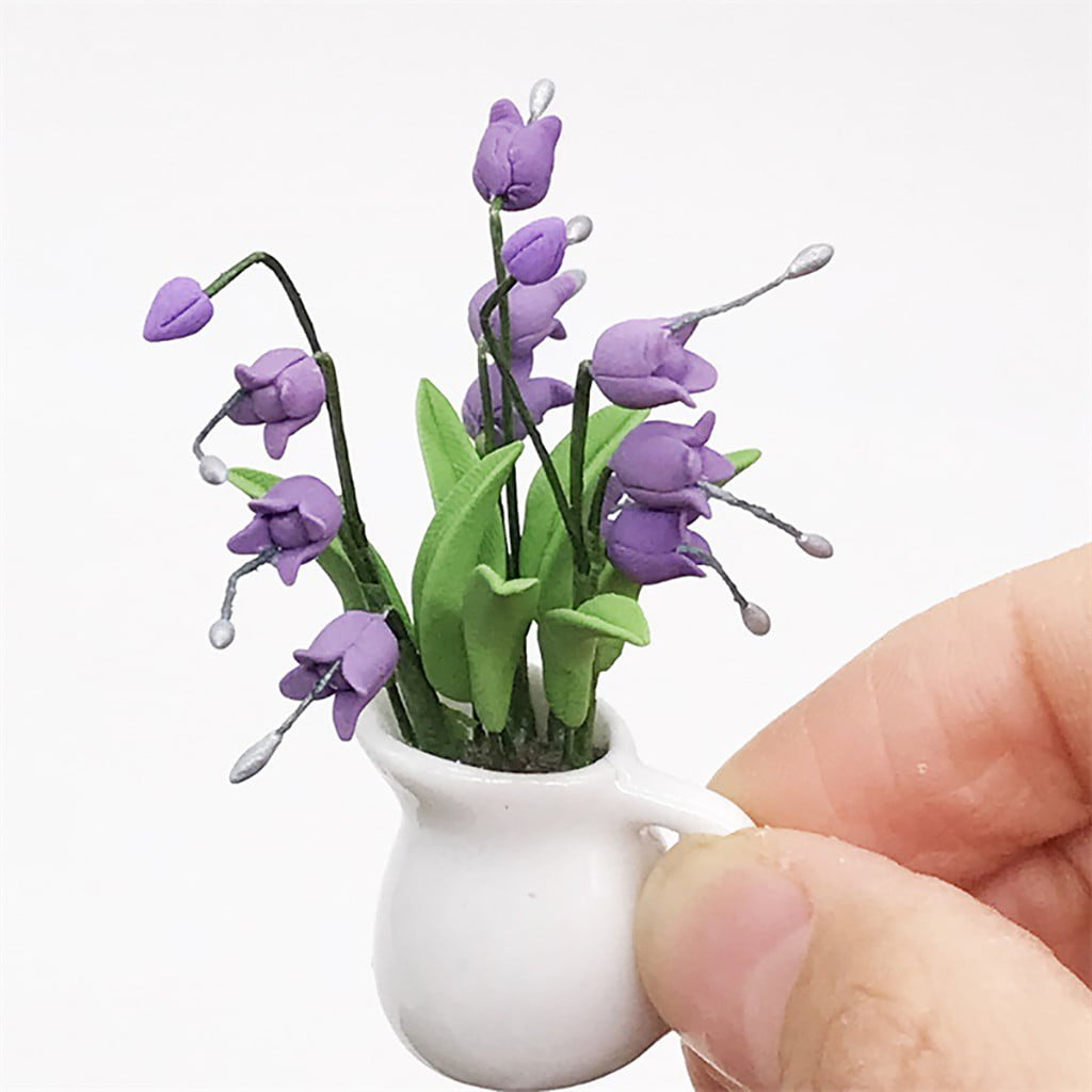 Miniature Dollhouse FAIRY GARDEN Accessories Set of 3 Bright Flower Pots 