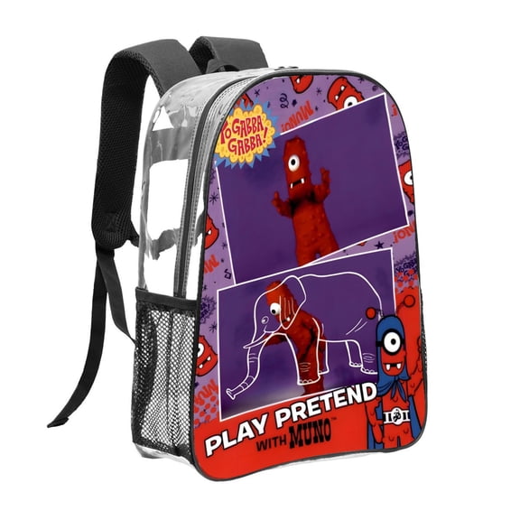 Yo Gabba Gabba-theme Clear Backpack Heavy Duty Transparent Bag See Through Bookbag for Work, Sport, College, Travel12.2“X16.9"(31X43cm)