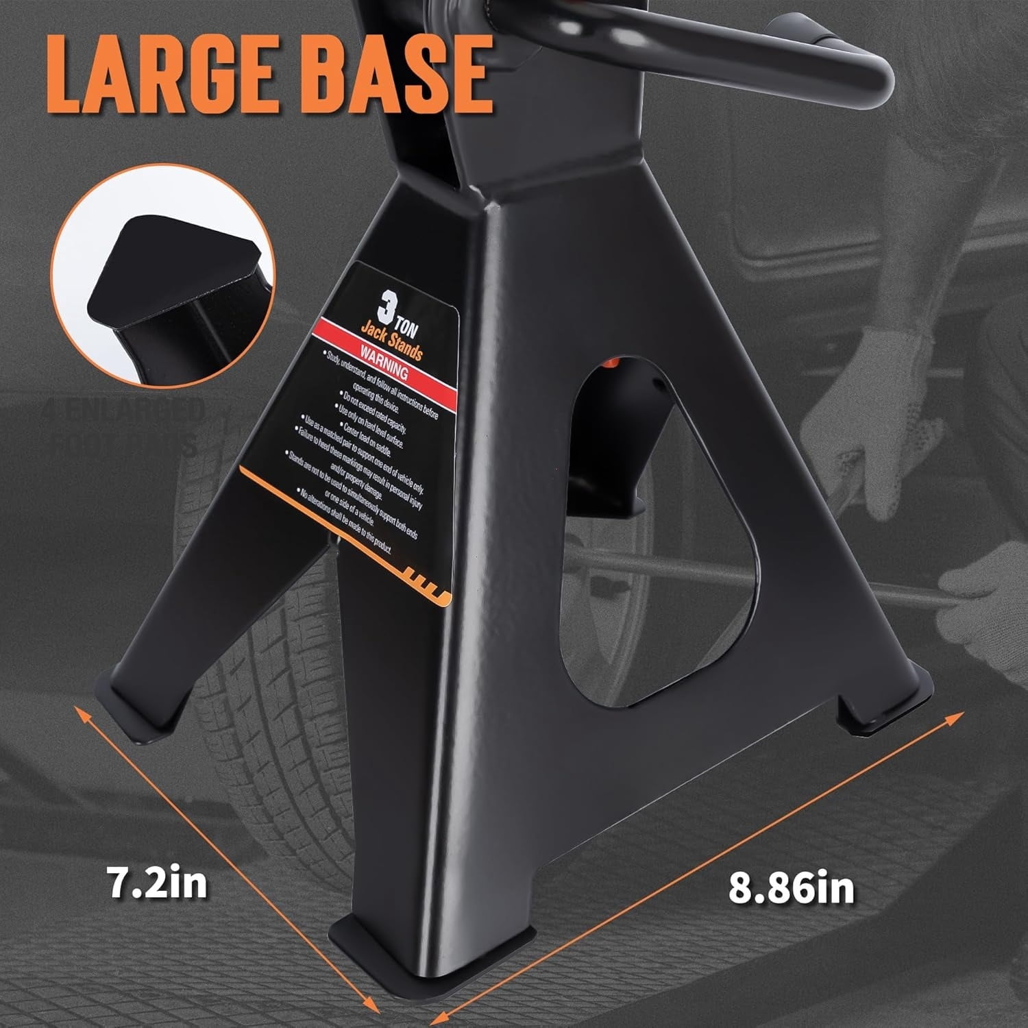 Jack Stands 3 Ton, Extra Tall Heavy Duty Car Jack Stand, 13.39-21.06 inch Adjustable Height for SUV, MPV and UTV/ATV, Black, 1 Pair