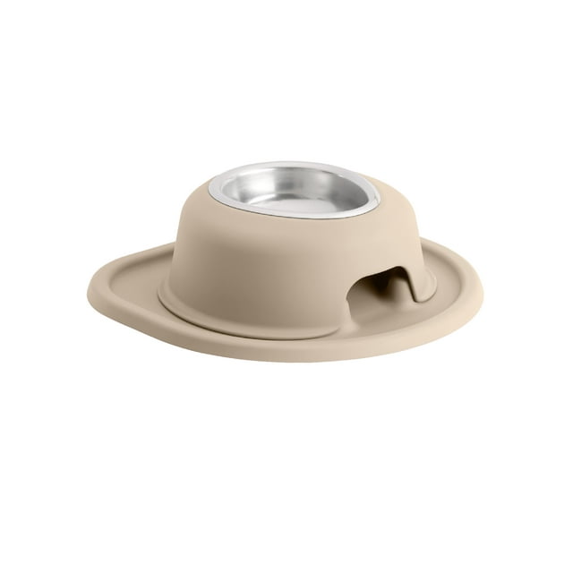 WeatherTech Système d'Alimentation pour Animaux à Hauteur Unique, Support de 3 Pouces de Hauteur - Acier Inoxydable - Beige