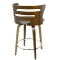 thumbnail image 5 of Cosini 24" Mid-Century Modern Fixed Height Counter Stool With Swivel In Walnut Wood, Grey Fabric And Chrome Footrest -, 5 of 7