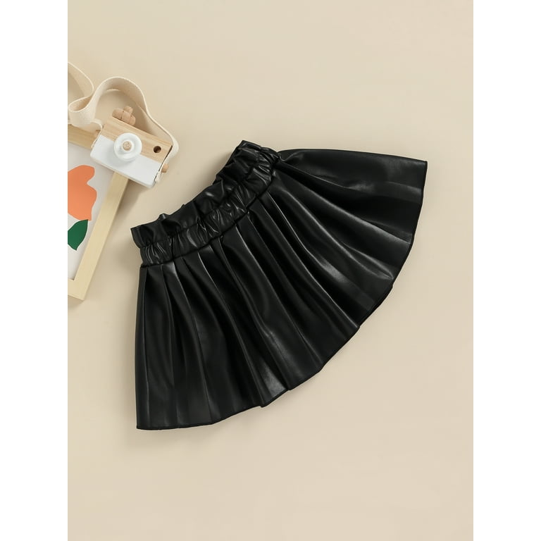 SAYOO Toddler Baby Girls PU Leather Skirts Solid Pleated High Waist Faux  Leather Mini Skirt Kids Fashion Outfit Clothes 