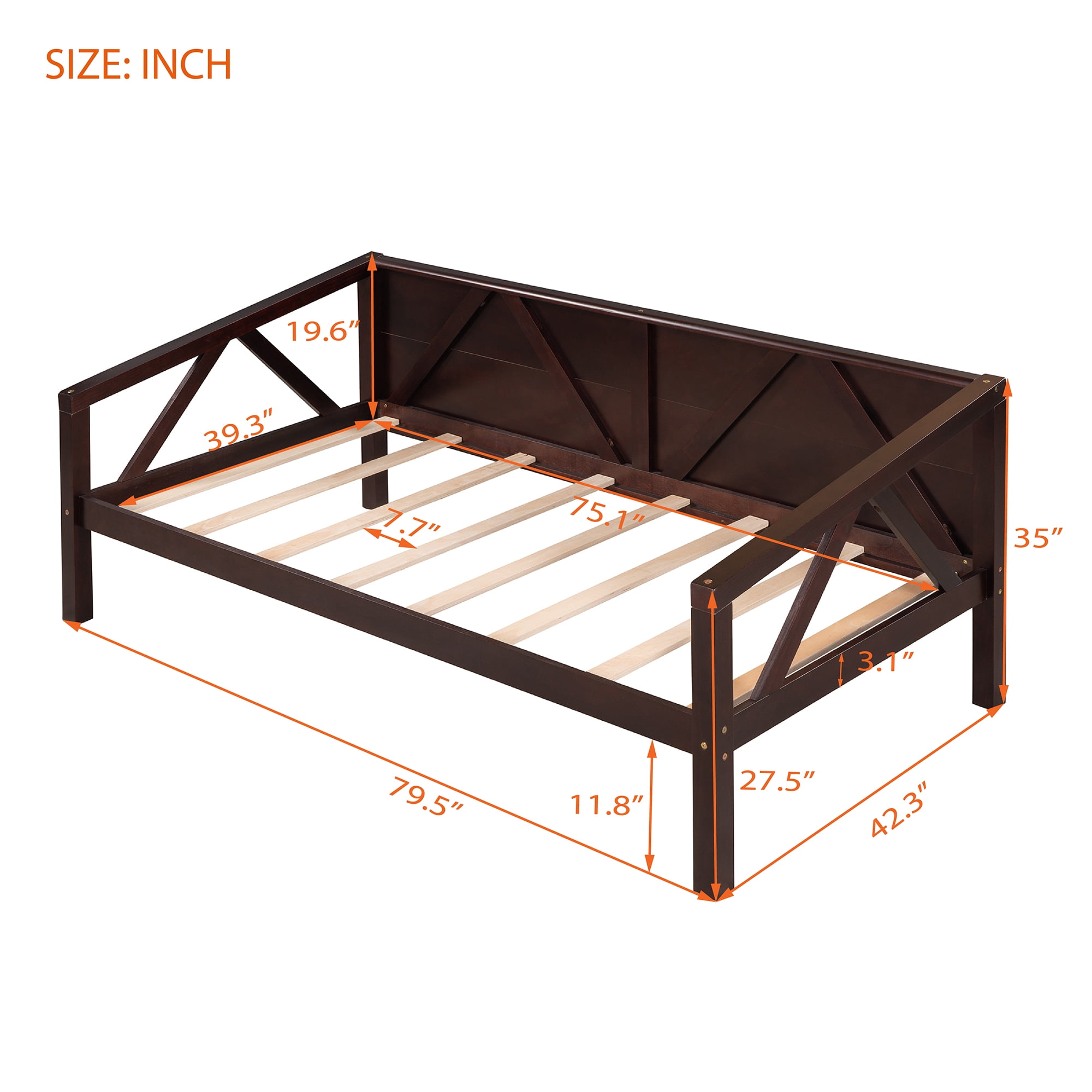 Aukfa Daybed, Solid Wood Twin Daybed Frame for Kids Bedroom, Espresso