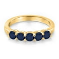thumbnail image 3 of Gem Stone King 18K Yellow Gold Plated Silver Blue Sapphire Wedding-Bands Ring for Women | 1.10 Cttw | Round 3.5MM | Gemstone September Birthstone | Size 5, 3 of 6