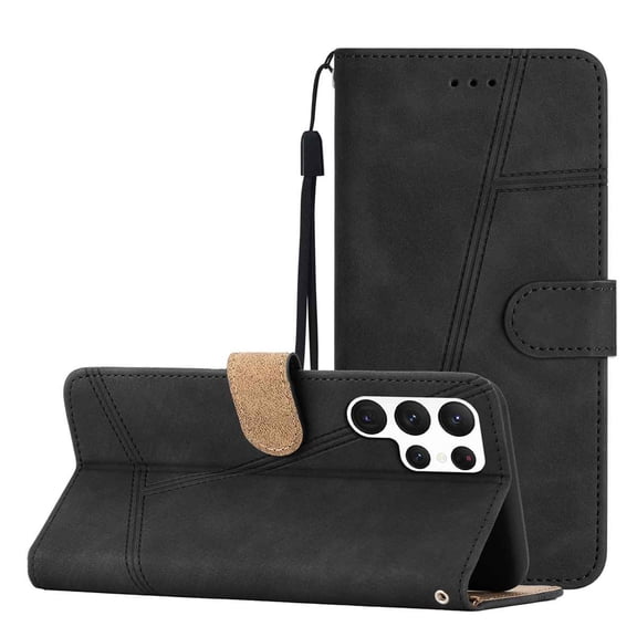 PU Leather Wallet Case for Samsung Galaxy S26 Ultra with Card Slots & Kickstand, Shockproof Protective Flip Cover with Wrist Strap, Slim Durable Phone Case for Men & Women, Black