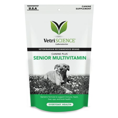 VetriScience Canine Plus Senior Multivitamin, Daily Nutritional Support for Senior Dogs, Vegetable Flavor, 30 Bite-Sized (Best Vitamins For Dogs With Allergies)