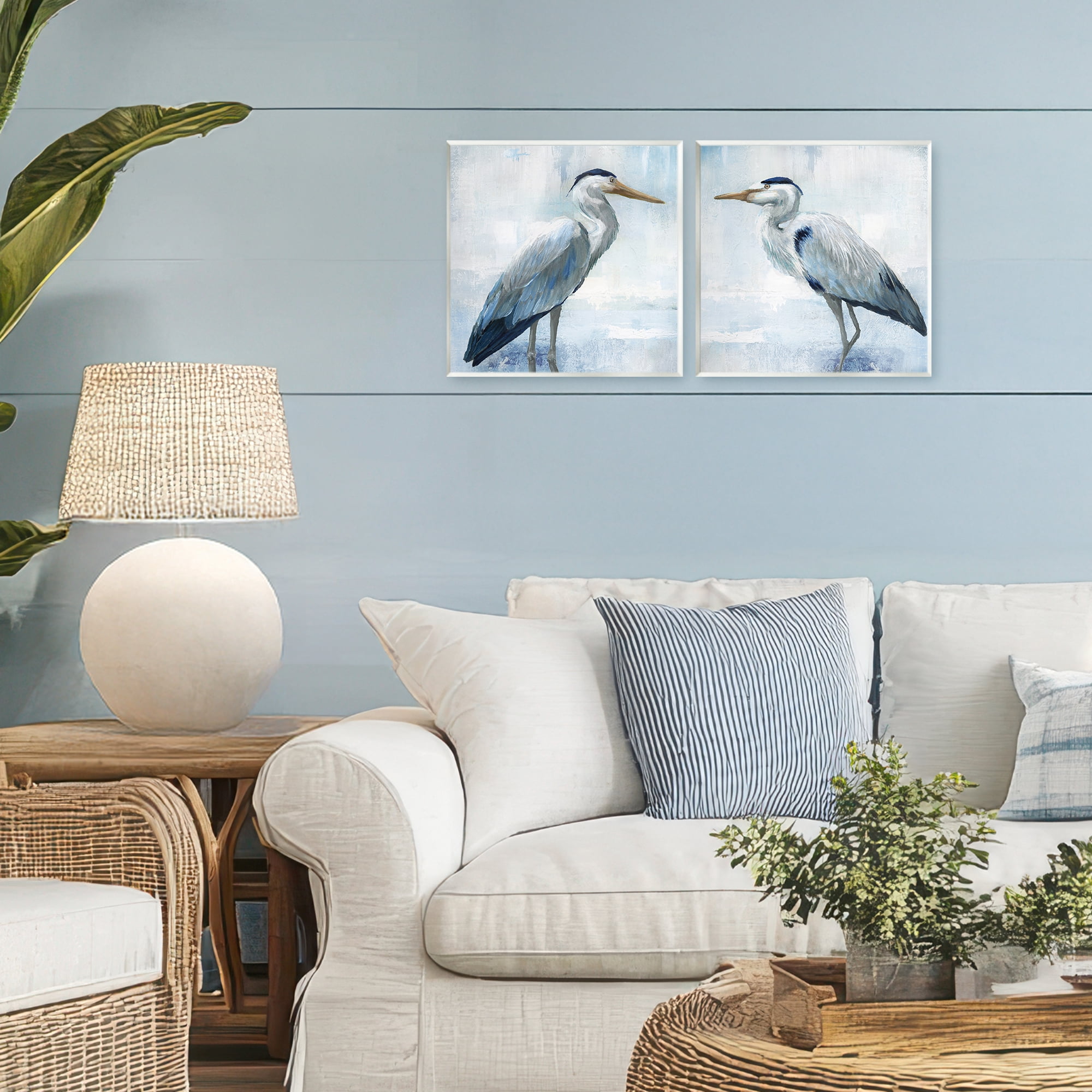 Stupell Industries Faded Blue Coastal Herons 2 Piece Wall Plaque Art Set, design by Nan