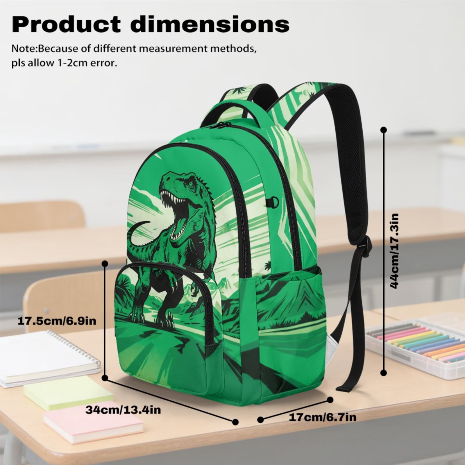 Yspwyqan 4 Piece Boys Green Dinosaur Backpack Set 17 Inch Large Capacity 600D Polyester Boys Back to School Bookbag Lunch Bag Pencil Case Water Bottle Bag for Elementary School