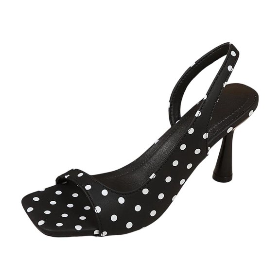 Wensltd Women's Sandals Square Toe Polka Dot Mid Heel Sandals With Slingback Strap Dressy Sandals