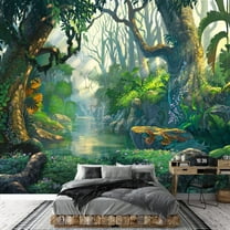 wall26 - Illustration - Fantasy Forest Background Illustration Painting - Removable Wall Mural | Self-Adhesive Large Wallpaper - 66x96 inches