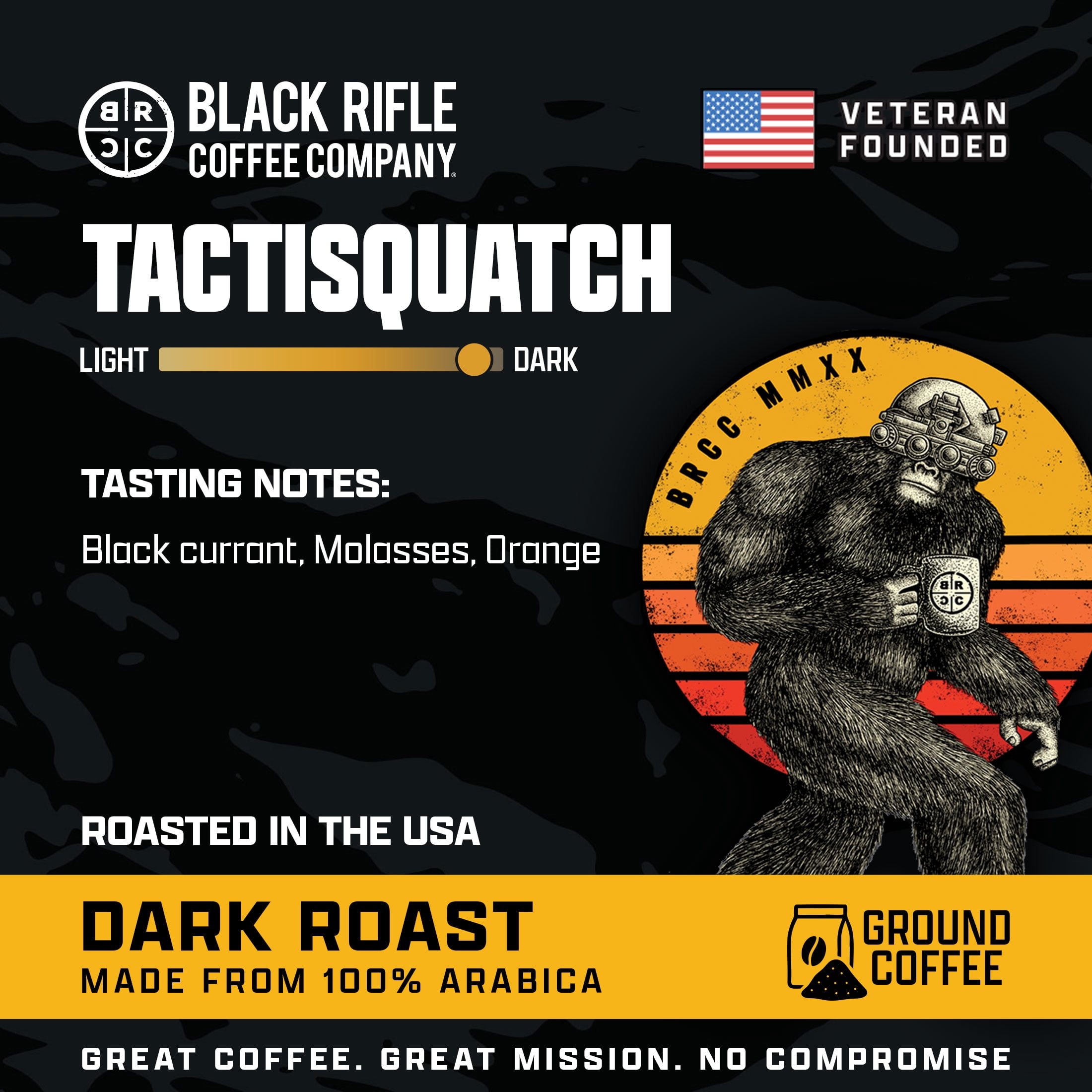 (6 pack) Black Rifle Coffee Tactisquatch, Dark Roast, Whole Bean Coffee, 10.6oz