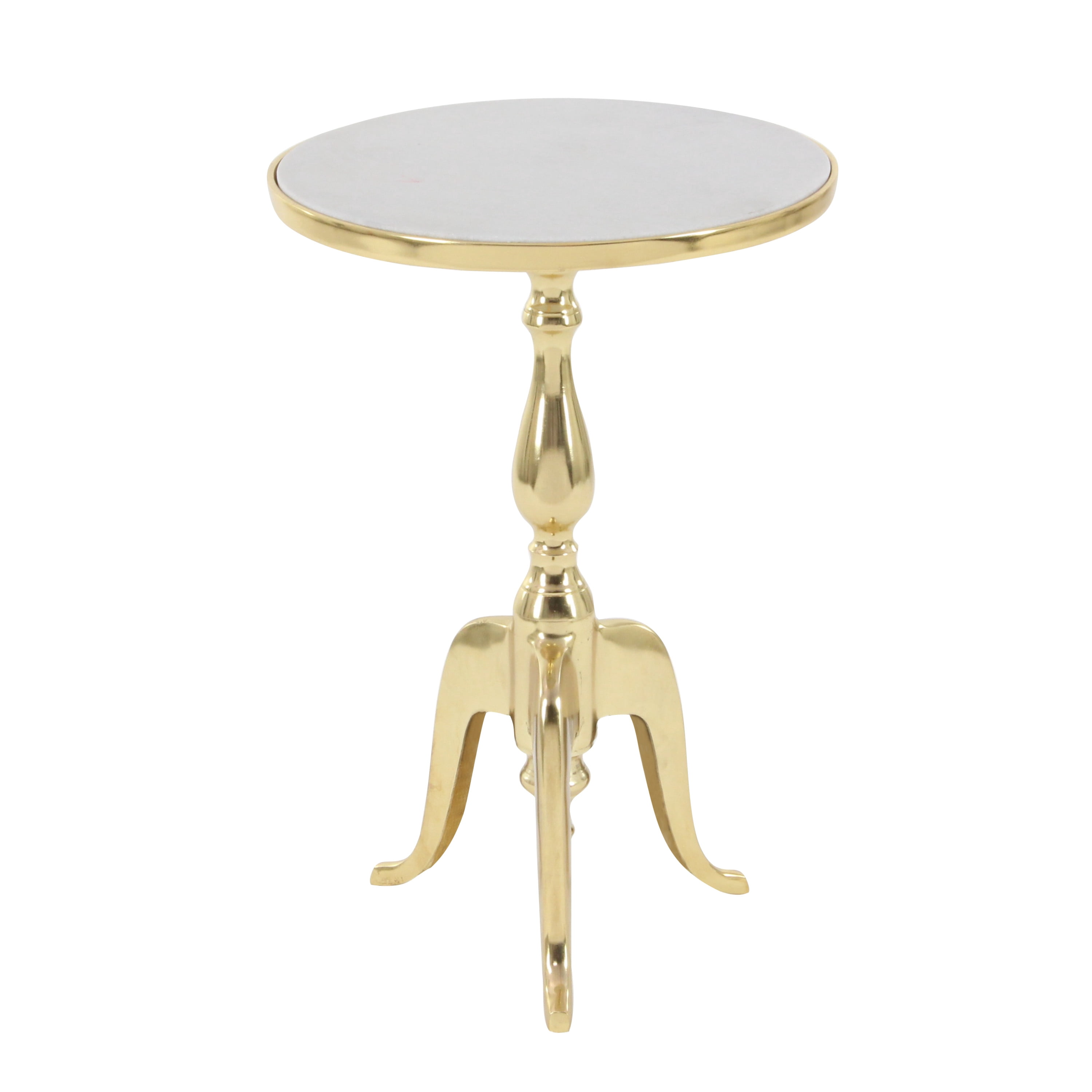 DecMode Elegant Gold Traditional Accent Table with Marble Top and Curved Leg Stand, 15"W x 22"H