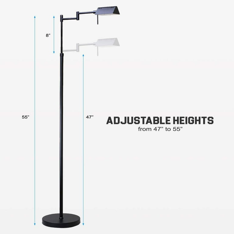 O'Bright Dimmable LED Pharmacy Floor Lamp, 12W LED, Full Range Dimming 360 Degree Swing Arms Adjustable Heights Silver