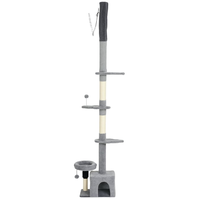 CoSoTower Floor to Ceiling Cat Tree, 4 Tiers Tall Kitty Climbing Tower with Scratching Post, Adjustable Height 87-100"