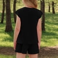 thumbnail image 4 of Caqnni 7-8 Years Teen Girls Short Sleeved Shorts Set Yoga Gym Outfit Lounge 2 Piece Yoga Tracksuit Casual School Outfits A15-Black, 4 of 7