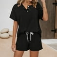 thumbnail image 2 of Women's Solid Color Short Sleeved Shorts Casual Set Button Drawstring Tie Up Sportswear, 2 of 5