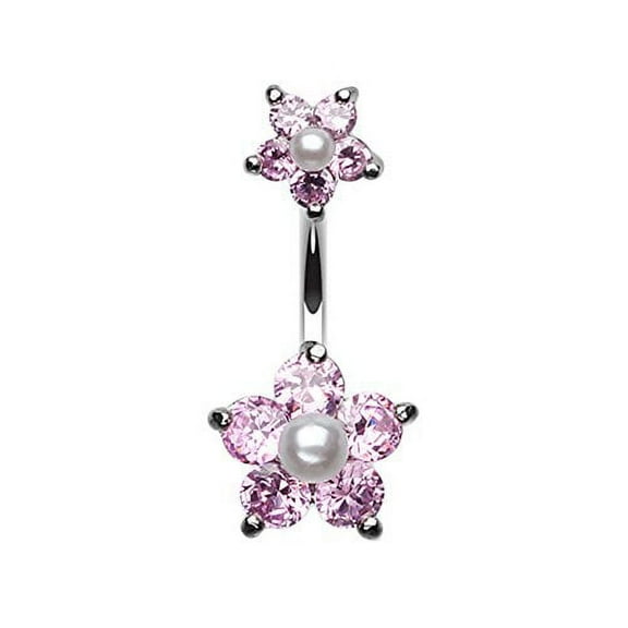 Pearl Bead Flower Sparkle WildKlass Belly Button Ring