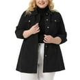 thumbnail image 1 of Chaqueta de mezclilla para mujer de talla grande Agnes Orinda con botones en el frente y mangas largas 1X Negra, 1 of 8