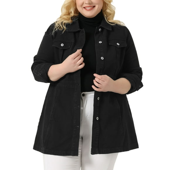 Agnes Orinda Women's Plus Size Denim Jacket Buttons Long Sleeves Jean Jackets 3X Black
