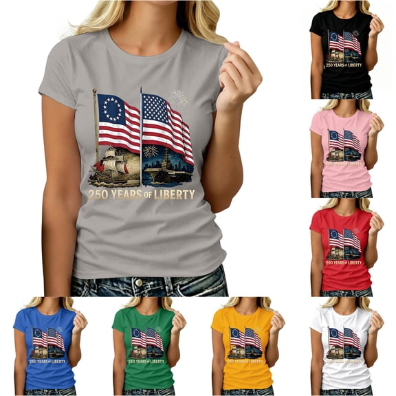 DHFJKG 250Th Anniversary USA Shirts For Women Short Sleeve Graphic Tees Independence Day 4Th Of July T Shirt