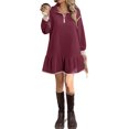 thumbnail image 3 of Long Sleeved Women Patchwork Quarter Zipper Loose Ruffle Sweatshirt Dress, 3 of 5