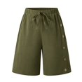 thumbnail image 2 of SOFTCCLO Shorts for Women Plus Size Summer Beach Button Shorts Solid 5 Inch Casual Womens Shorts Army Green L, 2 of 6