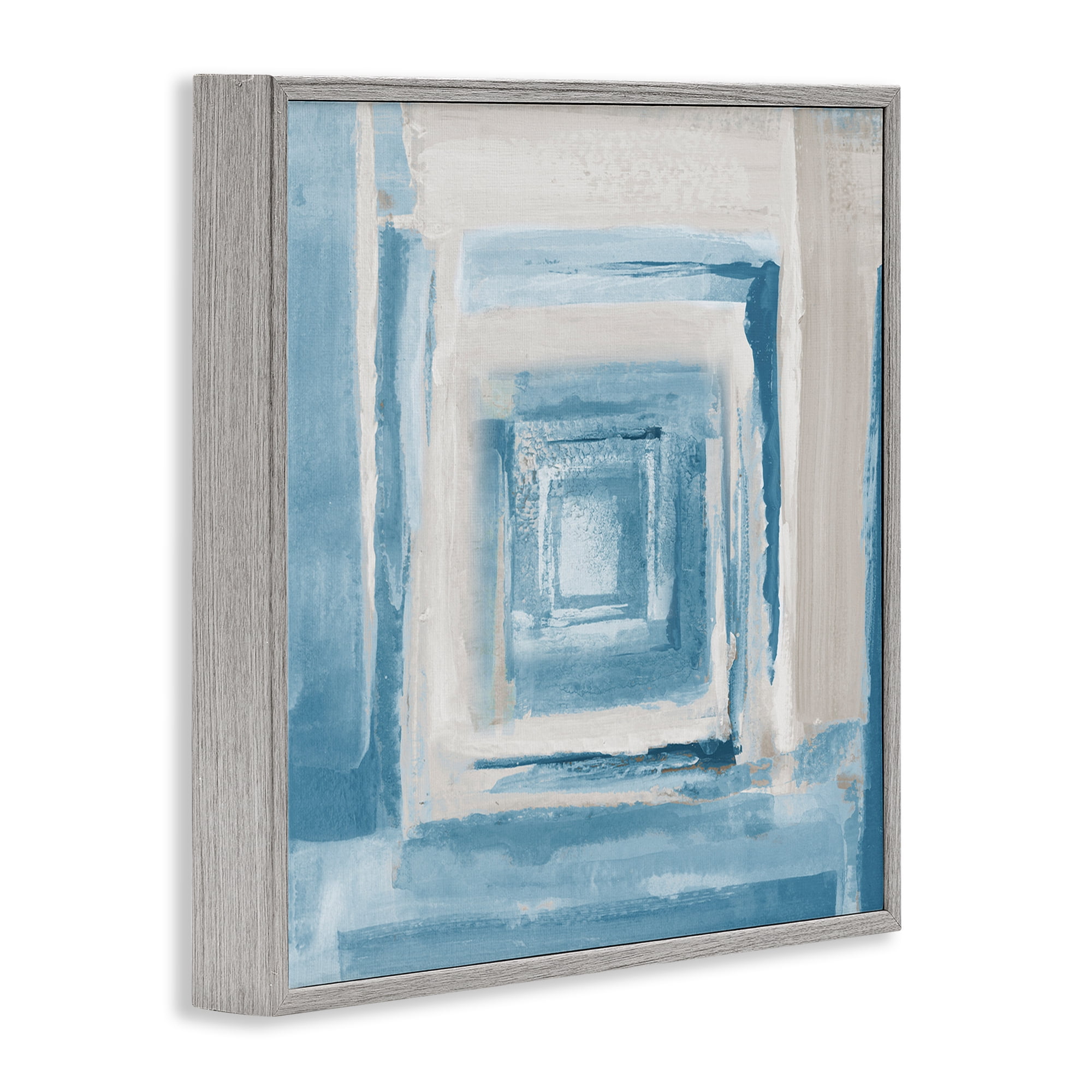 Stupell Industries Blue & Beige Squares Abstract Painting Gray Framed Art Print Wall Art, 12 x 12