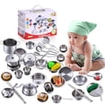 thumbnail image 1 of Juego de cocina de 16 piezas para niños, juego de ollas y sartenes de acero inoxidable, herramienta de cocina, juguete para regalo de niños, 1 of 11