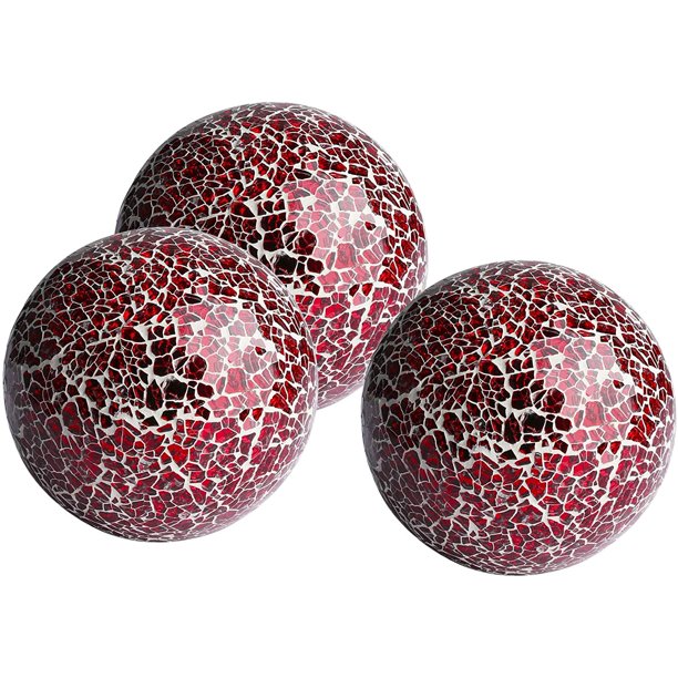 WHOLE HOUSEWARES Decorative Balls Set of 3 Glass Mosaic Orbs for