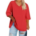 thumbnail image 2 of Womens T-shirts Short Sleeved V-neck Oversized Solid Summer Base Sports T-shirt Red XXL, 2 of 5