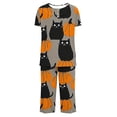 thumbnail image 4 of JOANKDMI Women Jack-o-Lantern 2 Piece PJs Set Cat and Comfortable Short Sleeve Top with Capri Pants Novelty Loungewear Suit for Roleplay or Holiday Relaxing, S-3XL, 4 of 6