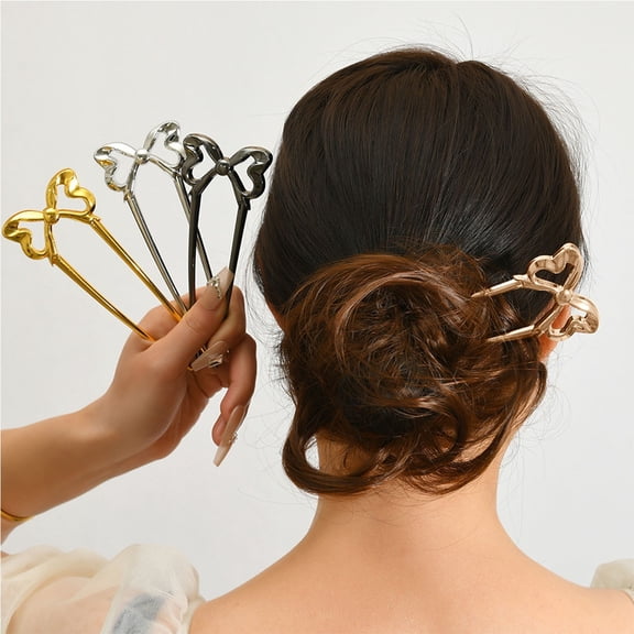 Bradem French Bow Hair Pins U Shaped,Black/Silver/Gold Metal,2 Long Prongs,Large Hairpins for Long Thick Hair,Chignon/Bun Updos
