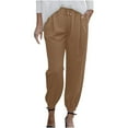 thumbnail image 5 of WREESH Womens Cotton Linen Pants Color and Drawstring Elastic Waist Long Straight Pants Brown, 5 of 9