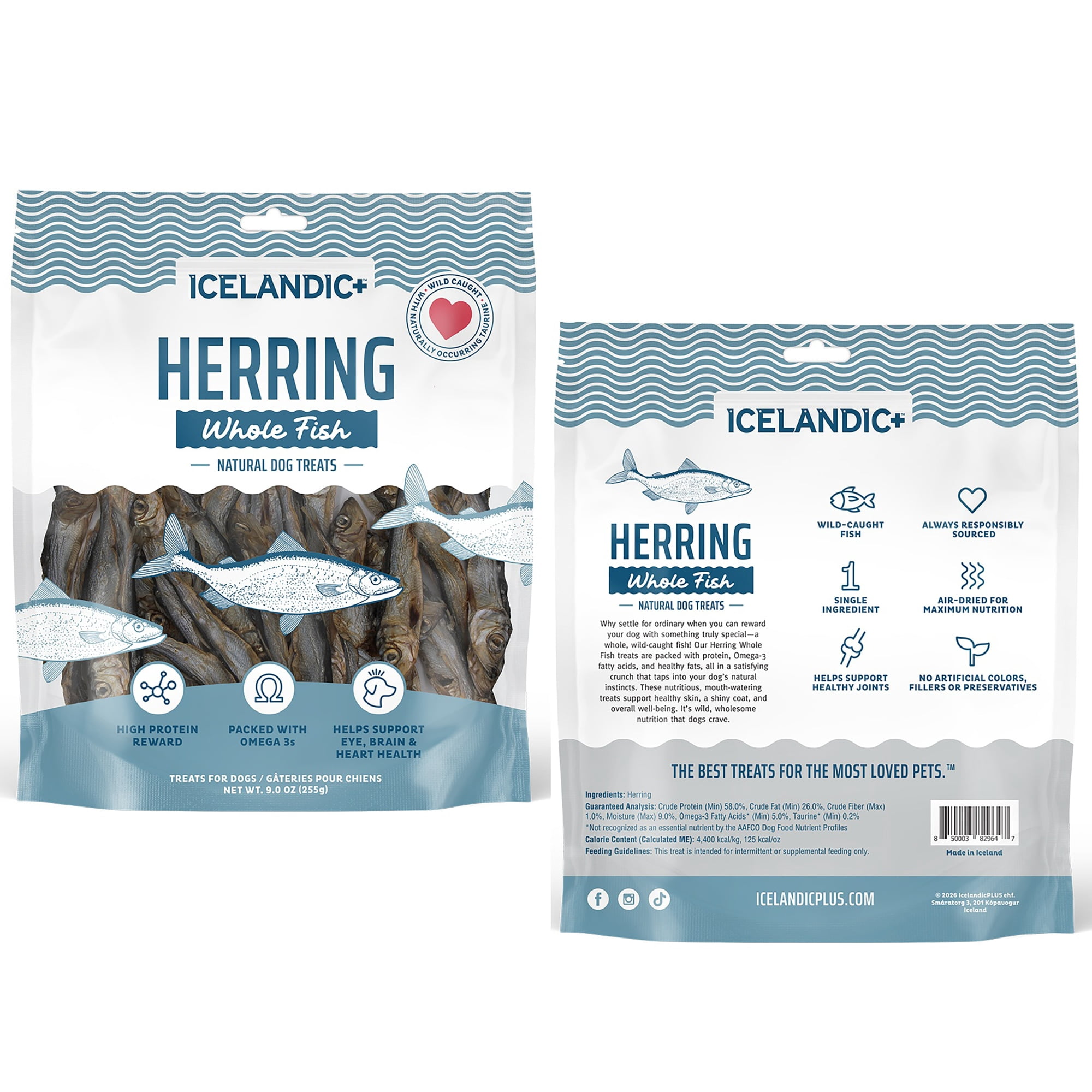 Icelandic+ Whole Fish Herring - 9oz Bag - Dog Treats, Pure Wild-Caught Air-Dried Fish, Single Ingredient Snack, Pet Chew, Just The Fish Nothing Else