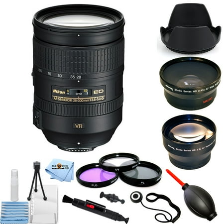 Nikon AF-S NIKKOR 28-300mm f/3.5-5.6G ED VR Zoom Lens Pro Bundle with Telephoto and Wide Angle Lens, Filter Kit, Lens Cap Keeper and