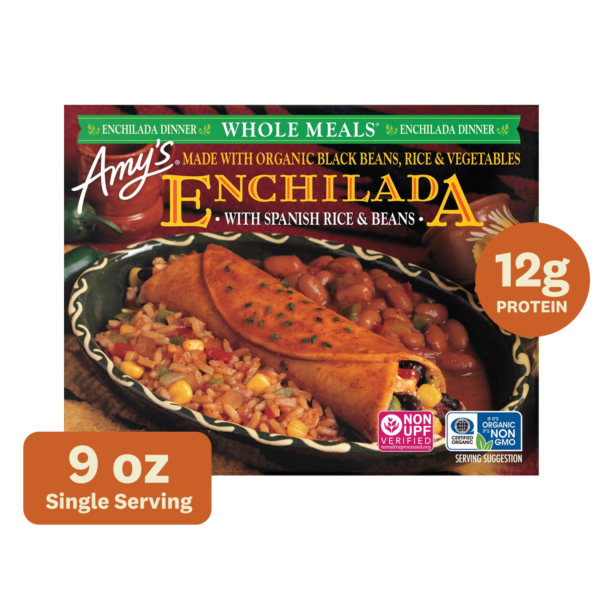 Amy's Frozen Meals, Black Bean Enchilada Whole Meal, Gluten Free Microwave Meals, 10 oz