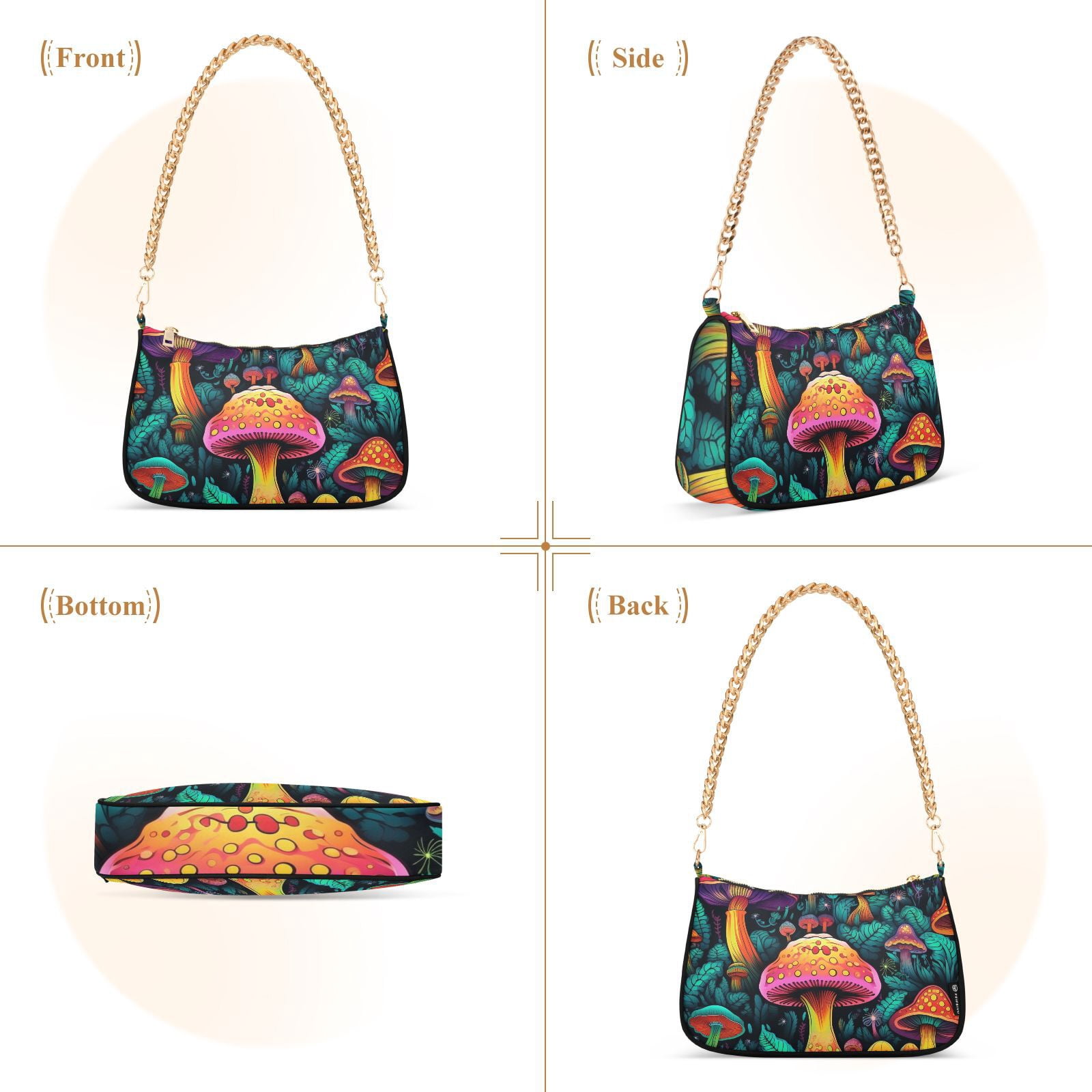 Mushrooms LeavesWomen Small Shoulder Bag Crossbody Tote Hobo Bags Purse Clutch Handbags with Chain Strap for Women