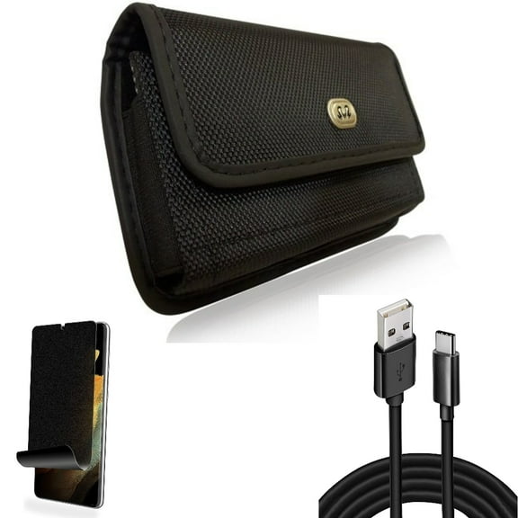 10ft USB Cable & Case Belt Clip & Privacy Screen Protector for Samsung Galaxy S22 Plus (S22 ) - Combo Type-C Charger Cord Power & Rugged Holster & TPU Film (Fingerprint Works) Anti-Peep