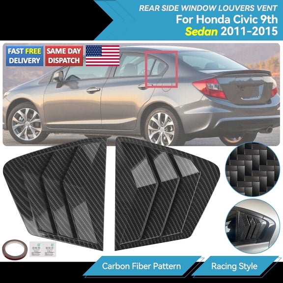 For HONDA Civic 2011-2015 Fiber Side Vent Window Scoop Louver Trim Cover Carbon